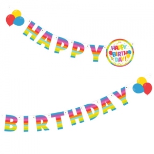 Ghirlanda carton litere Happy Birthday, lungime 2 m, diverse culori