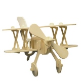 Puzzle 3D lemn - Avion biplan cu elice