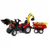 Tractor Powerloader Rosu cu Cupa Functionala, Excavator, Remorca, Grebla si Lopata