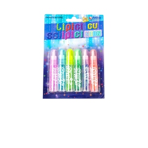 Adeziv neon cu sclipici, tub 6 ml - 6 culori/set