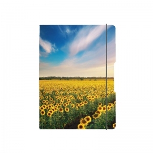 Caiet my.book flex A5, patratele, coperta Sunflowers, elastic galben