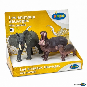Figurina Papo - Set animale salbatice (elefant, hipopotam, hipopotam pui)