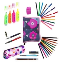 Pachet WOW 38 piese: penar cu 2 extensii + 1 stilou metal + 4 evidentiatoare + 12 creioane colorate + 12 carioci lavabile + 1 creion mecanic + rezerva + ascutitoare dubla si guma + 2 creioane HB + pix