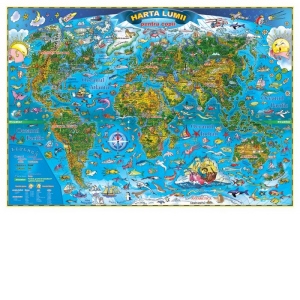 Harta lumii pentru copii (1000x700 mm), fara sipci