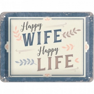 Placa metalica 15x20 Happy Wife Happy Life
