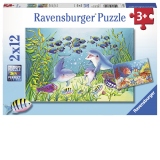 Puzzle animale din ocean, 2x12 piese