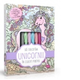 Sa coloram unicorni in culori pastel (4 carioci pastel, 2 tuburi de lipici cu sclipici)