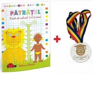 Pachet personalizat pentru finalul anului scolar: Patratel - Carte de colorat 5-6/7 ani + Medalie