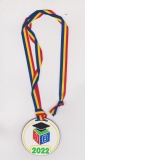 Medalie din lemn gravat cu snur tricolor 2022
