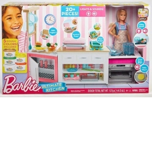 Papusa Barbie cu Set de Joaca Bucatarie