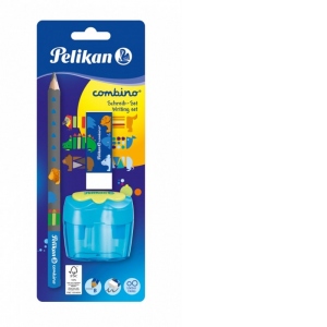 Set Combino creion grafit invata-sa-scrii + ascutitoare + radiera, blister