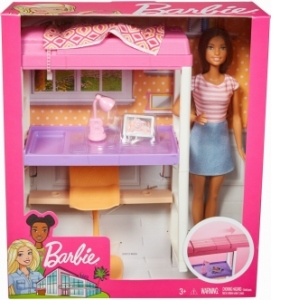 Barbie Set Dormitor cu Papusa Par Saten