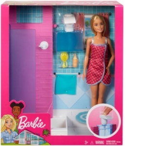 Barbie Set Baie cu Dus si Papusa Blonda