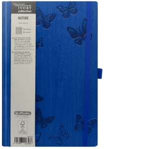 Bloc notes Ivory Nature 13 X 21 cm 240 pagini, patratele, bleu, motiv Butterfly