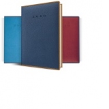 Agenda datata RO A5, 352 pagini, coperta din piele sintetica, Premium DeLuxe Vienna albastru inchis, margini maro, 2020