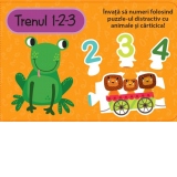 Trenul 1-2-3. Invata sa numeri folosind puzzle-ul distractiv cu animale si carticica! (Set carte + puzzle)