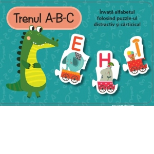 Trenul A-B-C. Invata alfabetul folosind puzzle-ul distractiv si carticica! (Set carte + puzzle)