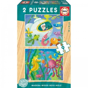 Aquatic Animals wood puzzle 2x9pcs