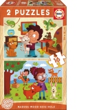 2 Puzzle-uri din lemn. Animale de companie