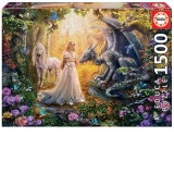 Puzzle 1500 Dragon, princess and unicorn