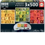 Puzzle 3x500 Exotic fruits and flowers, Andrea Tilk