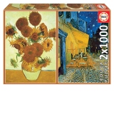 Puzzle 2x1000 Sunflowers + Cafe terrace at night, Vincent Van Gogh