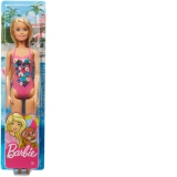 Papusa Barbie Blonda cu Costum de Baie Inflorat