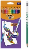 Creioane Colorate cu Radiera Evolution Illusion 12 buc/set