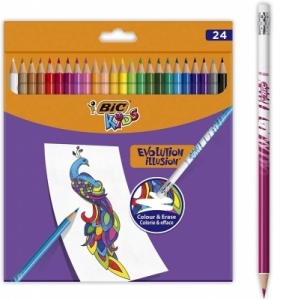 Creioane Colorate cu Radiera Evolution Illusion 24 buc/set