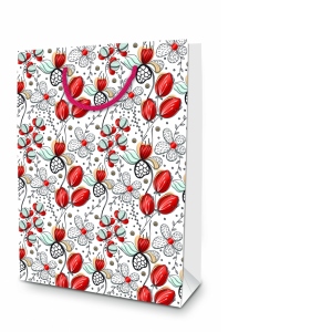 Punga mare Premium cu embos si folio marime GP (26 x 36 x 14 cm), motiv floral, alb rosu