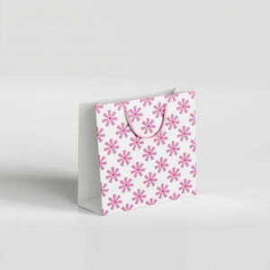 Punga patrata cu catifea aplicata marime TC (26 x 25 x 10 cm), motiv floral, roz