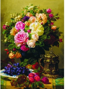 Puzzle JeanBaptiste Robie: Still Life with Roses, Grapes and Plums, 1000 piese (60904)