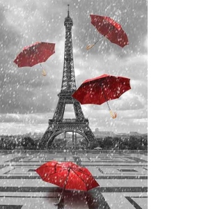 Puzzle Eiffel Tower with Flying Umbrellas, 1000 piese albnegru (61383)