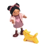 Figurina Ayana si pisicuta, din lemn premium, cu membre ajustabile