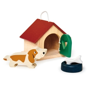 Set figurina caine, din lemn premium, pentru casute de papusi, 4 piese