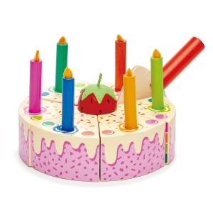 Tort pentru aniversari Curcubeu, din lemn premium, Rainbow Birthday Cake, 14 piese