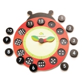 Ceas educativ Buburuza, din lemn premium, Ladybug Teaching Clock