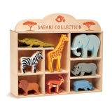 Animalute savana pe raft, din lemn premium, Safari Collection, 8 piese