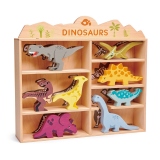Dinozauri pe raft, din lemn premium, Dinosaurs, 8 piese