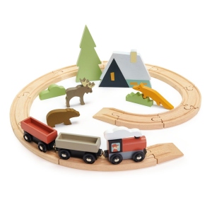 Set de tren montan, din lemn premium, Treetops Train Set