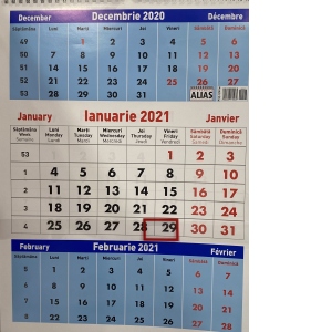 Calendar de perete 2021, format mare, spiralat, 12 file + cursor