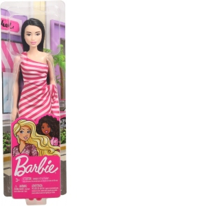 Papusa Barbie Tinute Stralucitoare Bruneta cu Rochita Roz