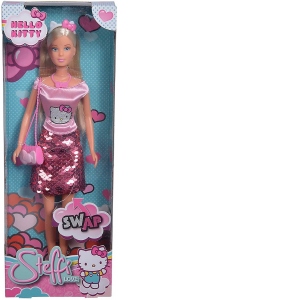 Papusa Steffi cu Fustita cu Paiete Hello Kitty