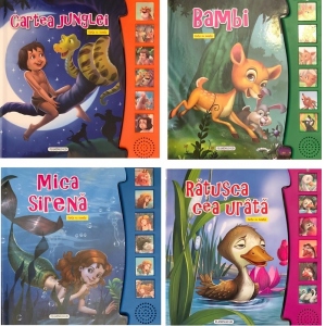 Pachet de 4 carti cu sunete: Cartea junglei, Bambi, Mica sirena, Ratusca cea urata