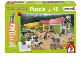Puzzle 40 piese Schleich - O zi la ferma
