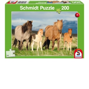 Puzzle 200 piese - Familie de cai