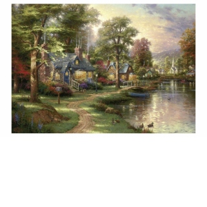 Puzzle 1500 piese Thomas Kinkade - Lacul din orasul natal