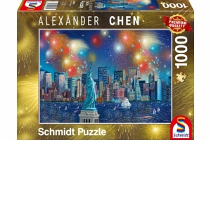 Puzzle 1000 piese Alexander Chen - Statuia Libertatii cu artificii
