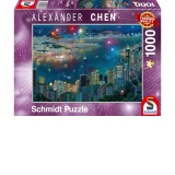 Puzzle 1000 piese Alexander Chen - Focuri de artificii peste Hong Kong
