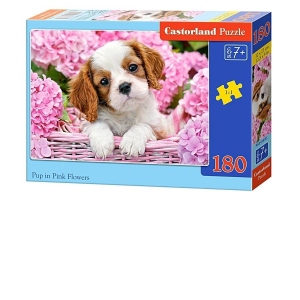 Puzzle 180 piese Pup in Pink Flowers